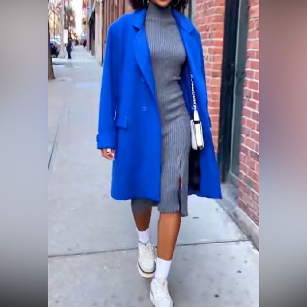 Elegant Vintage Blue Double-Breasted Wool Pea Coat - Picture 2 of 13